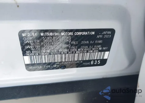 2023 Mitsubishi Outlander Se 2.5 2Wd z USA, uszkodzony, nr VIN JA4J3UA89PZ050614